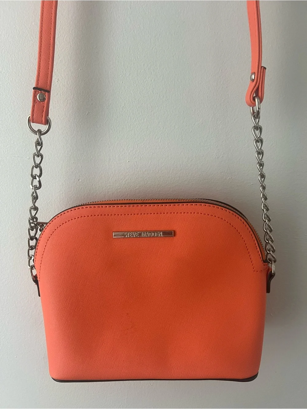 Steve Madden Coral-Orange Crossbody with Chain Strap